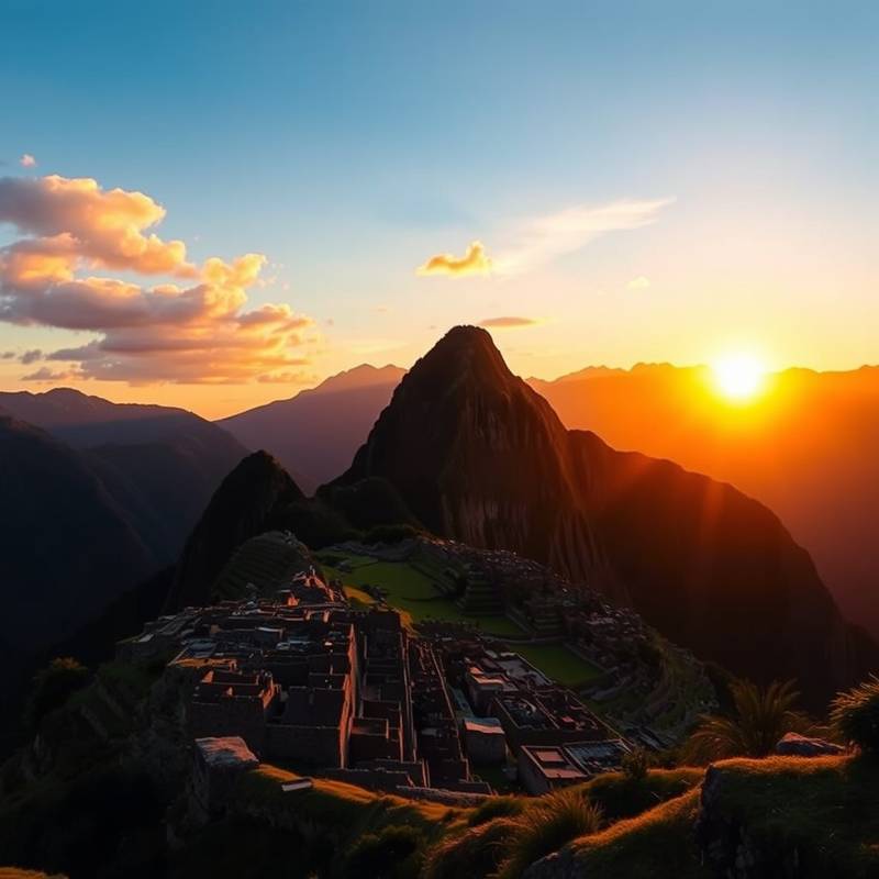Atardecer sobre las montañas que rodean Machu Picchu.