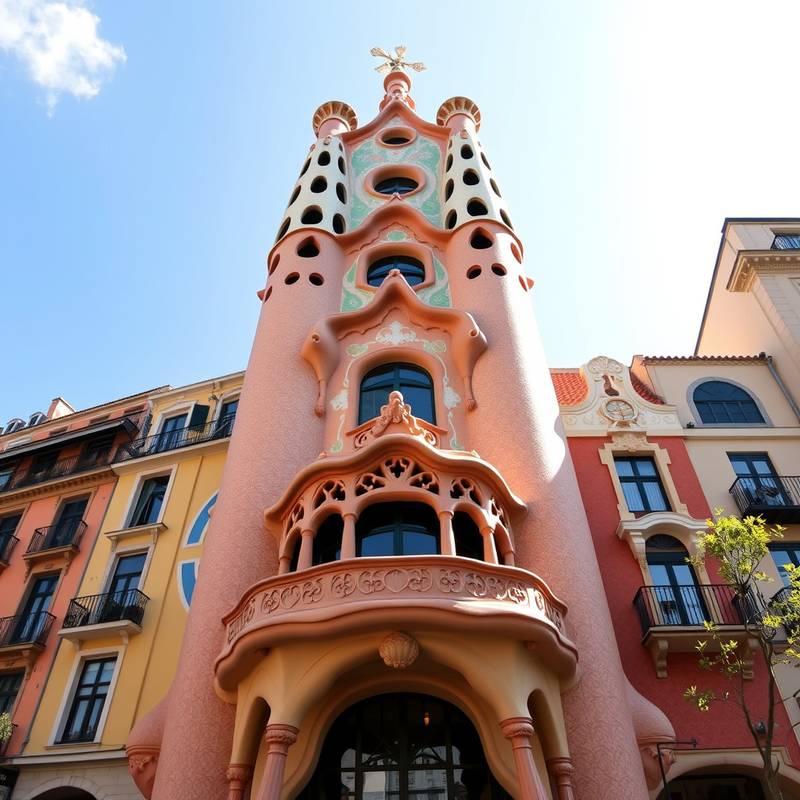 Fachada de la Casa Batlló en Barcelona, un edificio modernista con un diseño único y llamativo.