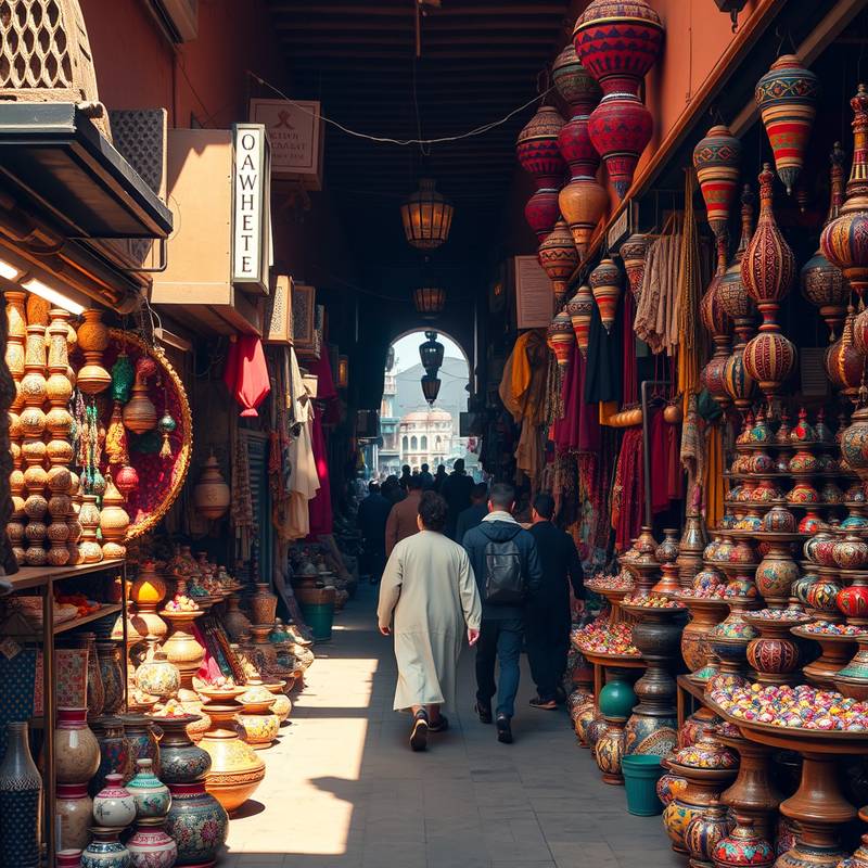 Un zoco vibrante en Marrakech, lleno de colores y productos artesanales.