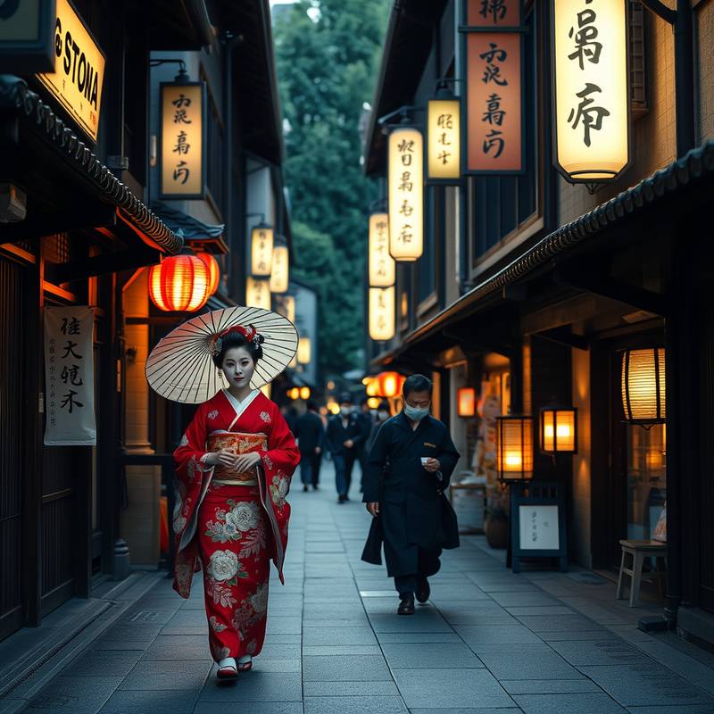 Una geisha caminando por el barrio de Gion en Kioto, preservando la tradición cultural.
