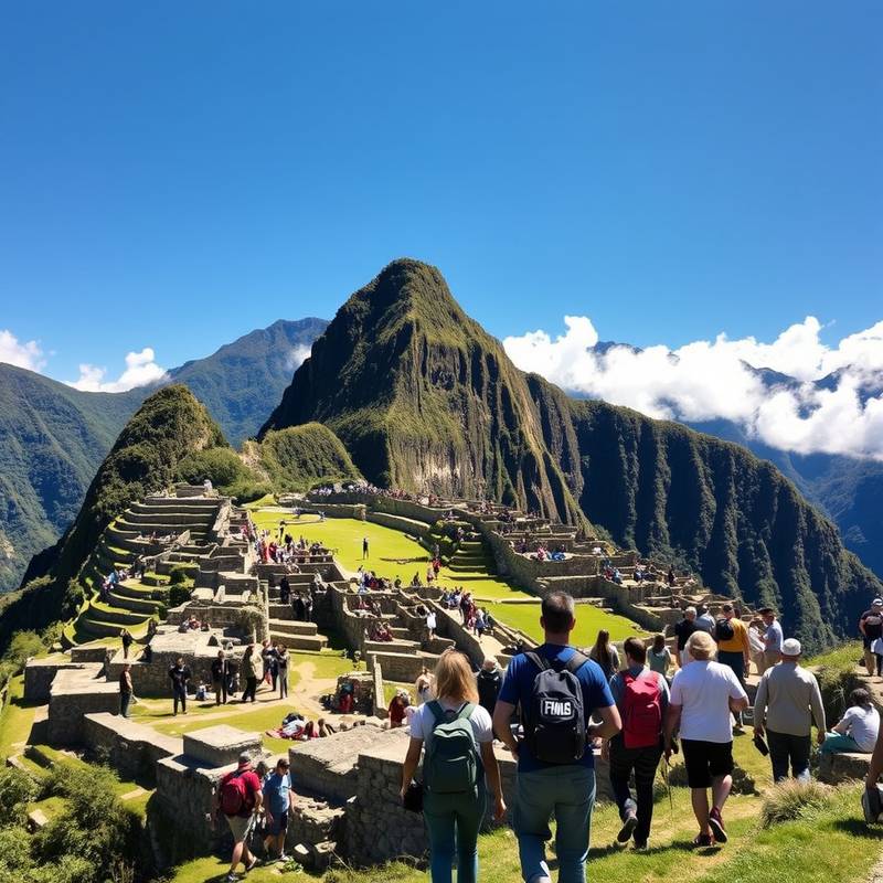 Visitantes explorando las ruinas de Machu Picchu.