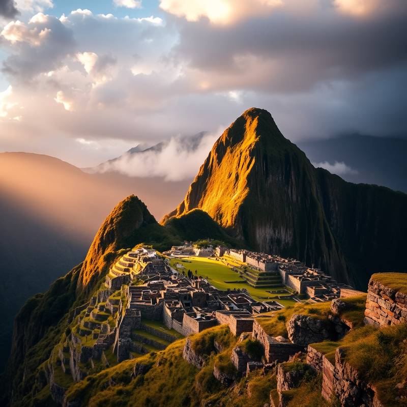 Vista imponente de Machu Picchu, la antigua ciudad inca en Perú.