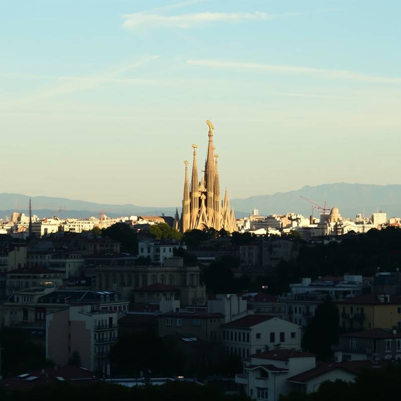 Vista panorámica de Barcelona con la Sagrada Familia al fondo durante el día.